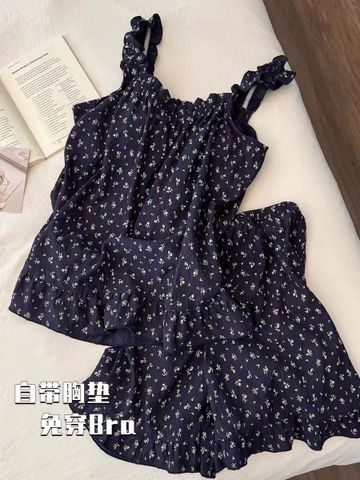 Bộ Đồ Ngủ Nữ Mùa Hè, Có Miếng Lót Ngực và Họa Tiết Hoa Sling Thoải Mái