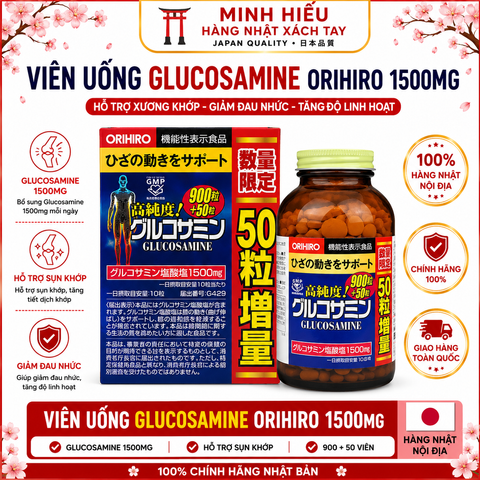 Viên Uống Glucosamine Orihiro 1500mg Nhật Bản 950 Viên - Hỗ Trợ Xương Khớp, Giảm Đau Nhức Khớp, Bổ Sung Dịch Khớp, Tăng Cường Vận Động