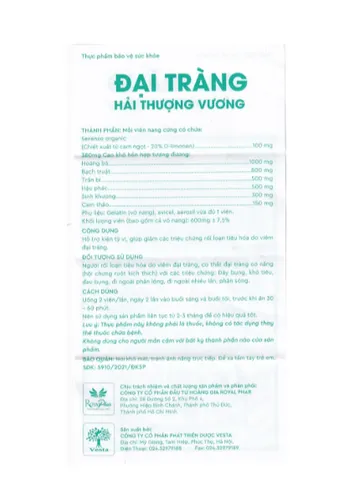 Viên uống giúp giảm rối loại tiêu hóa do viêm đại tràng Đại Tràng Hải Thượng Vương (2 vỉ x 10 viên)