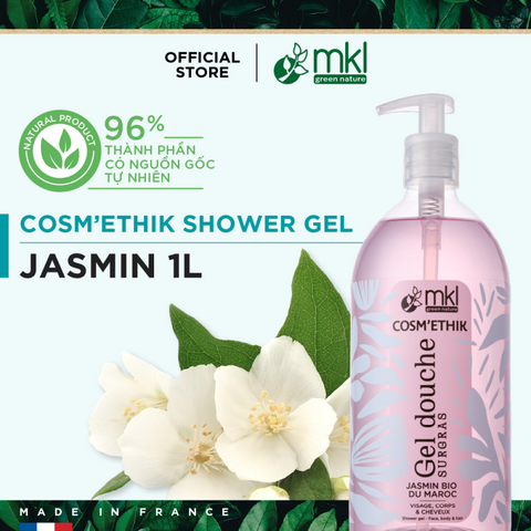 Sữa tắm dưỡng ẩm hương nhài của Pháp - MKL Green Nature Cosméthik Gel Douche Surgras Jasmin Bio du Maroc 1L