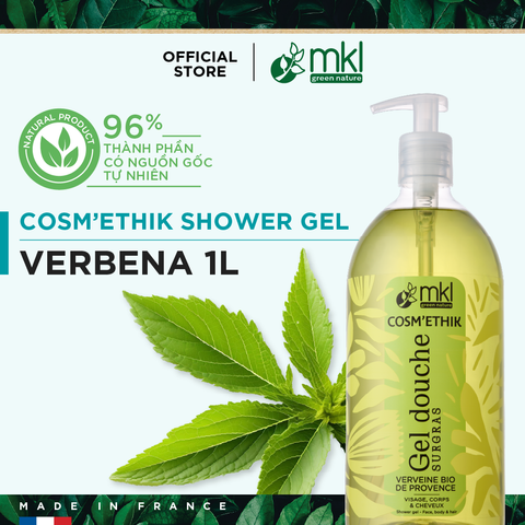 Sữa tắm dưỡng ẩm, mang lại cảm giác tươi mát (Pháp) - MKL Green Nature Cosméthik Gel Douche Surgras Verveine Bio de Provence 1L