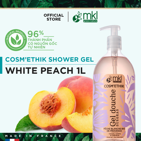 Sữa tắm dưỡng ẩm hương đào (Pháp) - MKL Green Nature Cosméthik Gel Douche Surgras Pêche Blanche Bio de Provence 1L