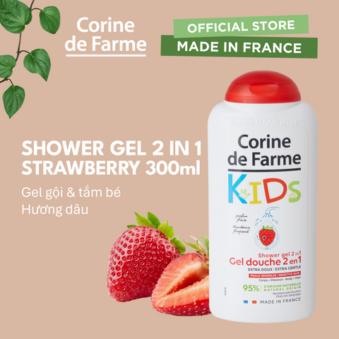 Gel tắm và gội cho bé hương dâu (Pháp) - Corine de Farme Shower Gel 2 in 1 Strawberry 300ml