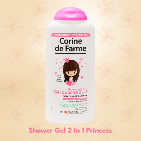 Gel tắm và gội cho bé hương hoa lan Nam Phi - Corine de Farme Shower Gel 2 in 1 Princess 300ml