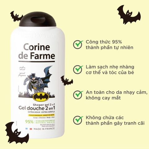 Gel tắm và gội cho bé hương mơ (Pháp) - Corine de Farme Shower Gel 2 in 1 Batman 300ml