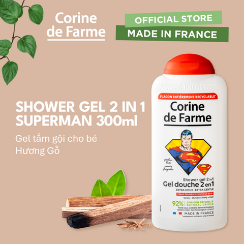 Gel tắm và gội cho bé hương gỗ nồng ấm (của Pháp) - Corine de Farme Shower Gel 2 in 1 Superman 300ml