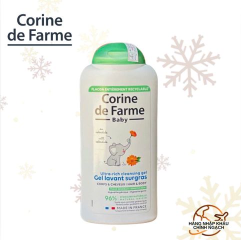 Gel tắm gội cho trẻ sơ sinh và trẻ nhỏ (không cay mắt) - Corine de Farme Baby Ultra-Rich Cleansing Gel Hair & Body 250ml