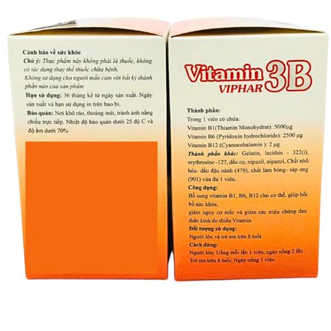Viên uống Vitamin 3B Viphar Bổ sung vitamin B1, B6, B12 cho cơ thể giúp bồi bổ sức khỏe - Hộp 100 viên (màu vàng)