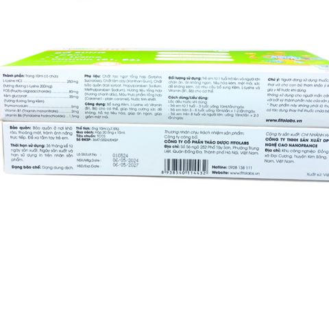 Thực Phẩm Bổ Sung Kẽm ZinC FITOLABS Cho Bé Giúp Tăng Sức Đề Kháng, Kích Thích Ăn Ngon, Hấp Thu Tốt Hộp 20 Ống x 10ml