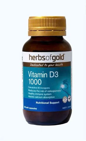 (Úc) HERBS OF GOLD Vitamin D3 1000IU - Bổ Sung Vitamin D, Hỗ Trợ Hấp Thu Canxi, Tăng Cường Miễn Dịch, Xương Răng Chắc Khỏe