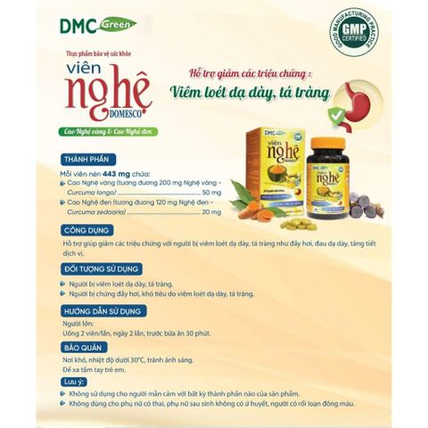 TPBVSK Viên Nghệ Domesco Hỗ Trợ Triệuu Chứngg Dạ Dày - Tá Tràng 180 viên/hộp