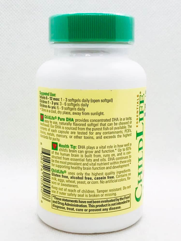 Viên uống bổ sung DHA cho trẻ từ 6 tháng đến 12 tuổi ChildLife Pure DHA 90 softgels