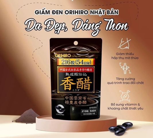 Viên Giấm Đen Hỗ Trợ Giảm Cân Nhật Bản Orihiro 216 Viên - Sản Phẩm Kurozu Từ Gạo Lứt Giúp Thân Hình Săn Chắc, Dẻo Dai