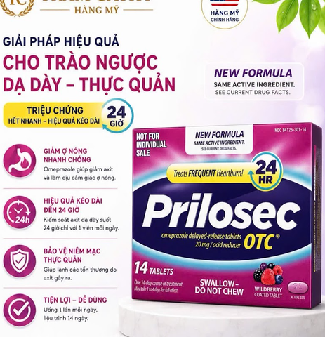 Hàng Mỹ - Prilosec OTC Omeprazole 20mg 14 Viên - Hỗ Trợ Giảm Ợ Nóng Và Trào Ngược Dạ Dày