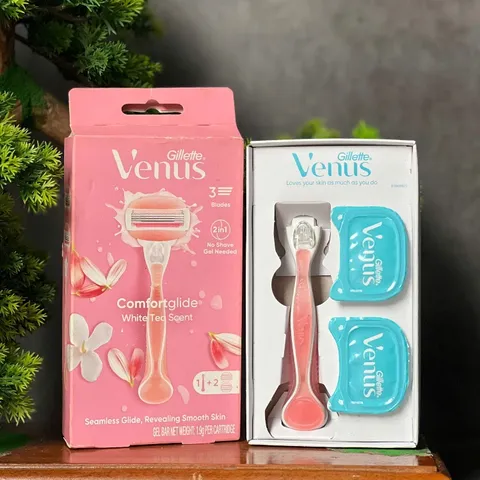 Thanh lí vỏ hộp bị cũ Dao cạo 3 lưỡi Gillette Venus Comfortglide White Tea scent 1 cán 2 đầu thay