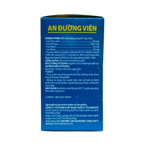 TPBVSK Viên Uống An Đường Viên Domesco Giúp Hỗ Trợ Hạ Đường Huyết 60 viên/hộp
