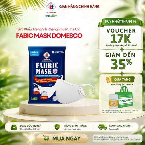 Khẩu Trang Vải 2 Lớp Fabric Mask Domesco Túi 5 Cái – Kháng Khuẩn, Hỗ Trợ Chống Tia UV