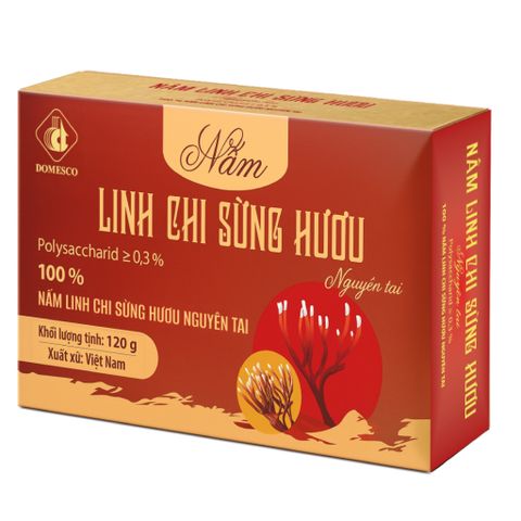 Nấm Linh Chi Sừng Hươu Domesco Nguyên tai Polysaccharid ≥0,3% Hộp 120g