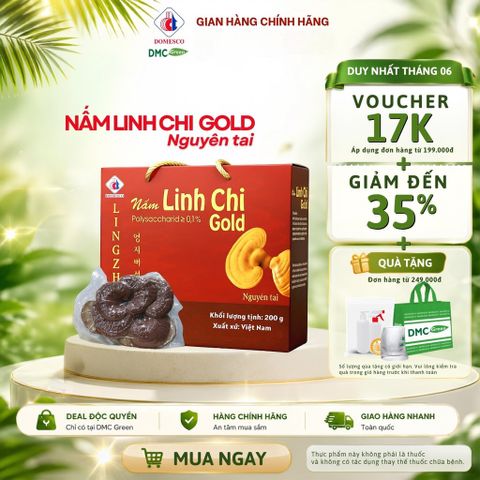 Nấm Linh Chi Gold Domesco Nguyên Tai Còn Nguyên Bào Tử Polysaccarid ≥ 0.1% Hộp 200gr