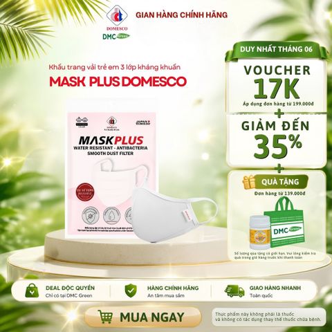 Khẩu Trang Vải Dành Cho Trẻ Em Mask Plus Domesco 3 Lớp Kháng Khuẩn, Giọt Bắn, Bụi Mịn