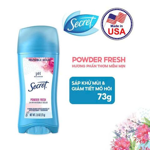 Sáp Khử Mùi Secret Shower Fresh Invisible Solid 73g - Khô thoáng, hương thơm tưới mát