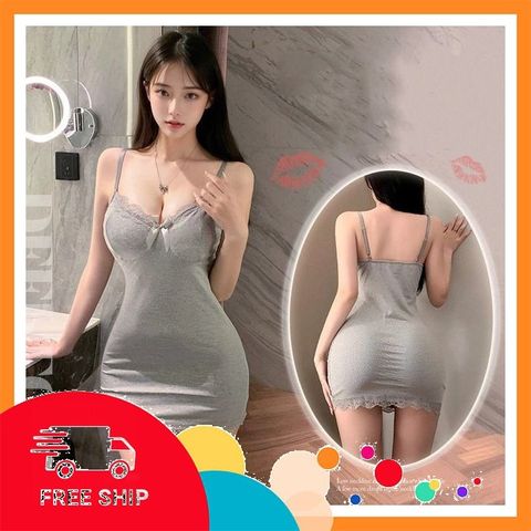 (Che Tên Khi Giao) Váy Ngủ Ôm Body Tôn Dáng Phối Ren Siêu Xinh Gợi Cảm Đầm 2 Dây - N258 Xám Cao Cấp Bảo Đảm
