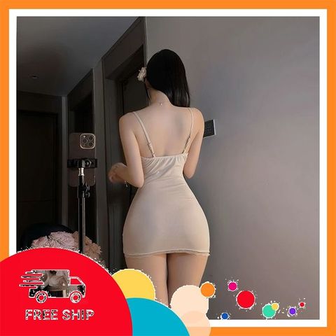 (Che Tên Khi Giao) Váy Ngủ Ôm Body Tôn Dáng Phối Ren Siêu Xinh Gợi Cảm Đầm 2 Dây Mặc Nhà Xẻ Ngực Sang Chảnh Quyến Rũ - N258 Màu Be - Hàng Mới Về