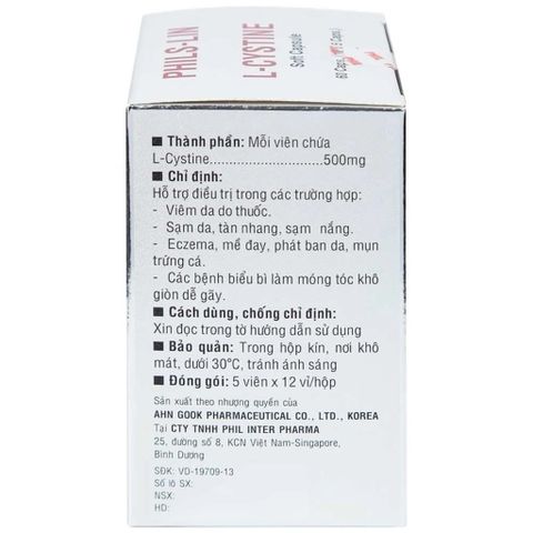 Viên nang mềm LCystine 500mg Phils Lin hỗ trợ trong viêm da, sạm da, tàn nhang (12 vỉ x 5 viên)