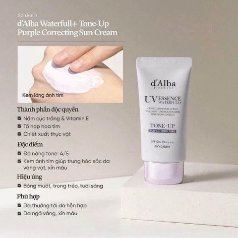 ☀️ Kem chống nắng d'Alba Waterfull Tone-Up tím 100ml nâng tông, giao nhanh tiết kiệm