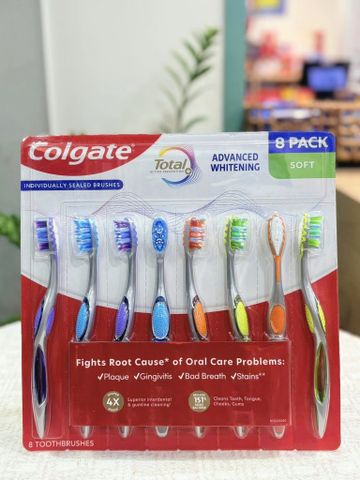 🦷 Bàn chải Colgate Advanced Whitening Soft chính hãng, vỉ 8 cây làm trắng răng vượt trội