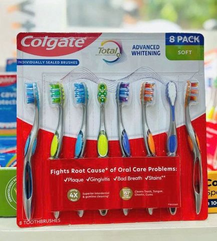 🦷 Bàn chải Colgate Advanced Whitening Soft chính hãng, vỉ 8 cây làm trắng răng vượt trội
