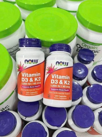 ☀️ NOW Vitamin D3 & K2 1000 IU hỗ trợ xương khớp, tăng đề kháng (Hộp 120 viên chính hãng)