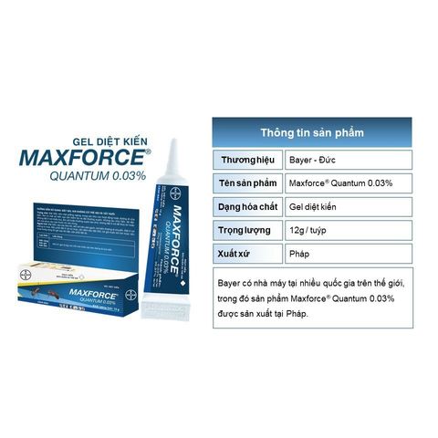 Gel diệt kiến MAXFORCE QUANTUM 0.03%, hiệu quả diệt kiến phổ biến, sản phẩm BAYER, tuýp 12g 779572