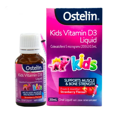 Vitamin D3 dạng nước dành cho trẻ từ 6 tháng - 12 tuổi Ostelin Kids Vitamin D3 Liquid 20 mL - Hỗ trợ hệ miễn dịch & Phòng ngừa hội chứng còi xương ở trẻ