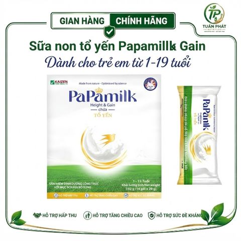 Sữa non tổ yến PaPamilk Heigth and Gain tăng cân và chiều cao cho Trẻ từ 1-19 tuổi chứa Tổ Yến | Hộp 14 gói x 28g