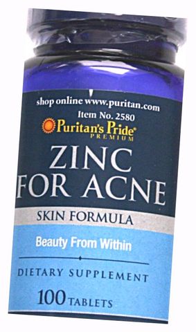 (Hàng Chất) Viên kẽm hỗ trợ chăm sóc mụn Zinc for Acne Puritan's Pride 100 viên của Mỹ Cải thiện tình trạng mụn và làm sạch da hiệu quả Chính Hãng Nội Địa Nhập Khẩu Uy Tín