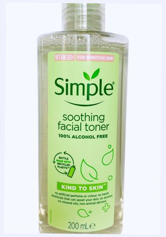 (Bản Mới) Nước Hoa Hồng Simple Kind to Skin Soothing Facial Toner 200ml Chăm Sóc Da Nhạy Cảm, Làm Sạch, Cân Bằng Độ PH, Không Chất Bảo Quản Nhập Khẩu Hàng Chuẩn