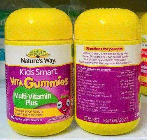 Kẹo gum bổ sung Vitamin Nature's Way Kids Smart Vita Gummies Multi-Vitamin Plus 60 viên - Hỗ trợ sức khỏe cho trẻ từ 2 tuổi trở lên - SP Chuẩn Úc