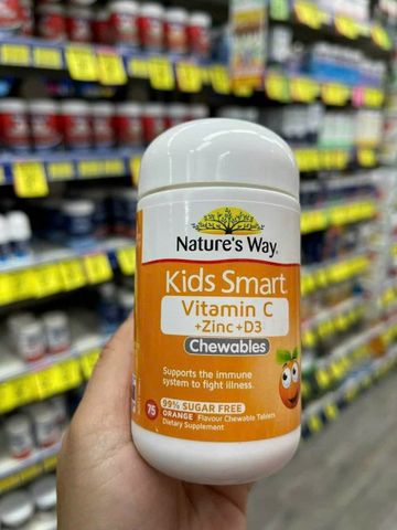 Viên nhai Nature's Way Kids Smart Vitamin C + Zinc + D3 Chewable |75 viên| Hỗ trợ phát triển cho trẻ từ 2 tuổi trở lên [S/P Chuẩn Úc]