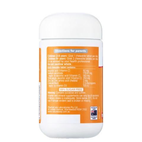 Viên nhai Nature's Way Kids Smart Vitamin C + Zinc + D3 Chewable |75 viên| Hỗ trợ phát triển cho trẻ từ 2 tuổi trở lên [S/P Chuẩn Úc]