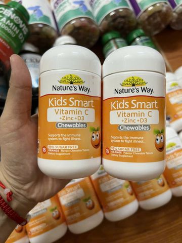 Viên nhai Nature's Way Kids Smart Vitamin C + Zinc + D3 Chewable |75 viên| Hỗ trợ phát triển cho trẻ từ 2 tuổi trở lên [S/P Chuẩn Úc]