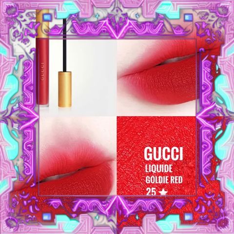 (Bản Mới) Son Kem Gucci Rouge Liquid Matte 25 Goldie Red Màu Đỏ Tươi Đầy Đủ