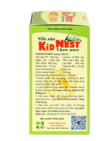 Giúp bồi bổ sức khỏe cho trẻ Yến sào Kid Nest Tâm Sen (150ml)