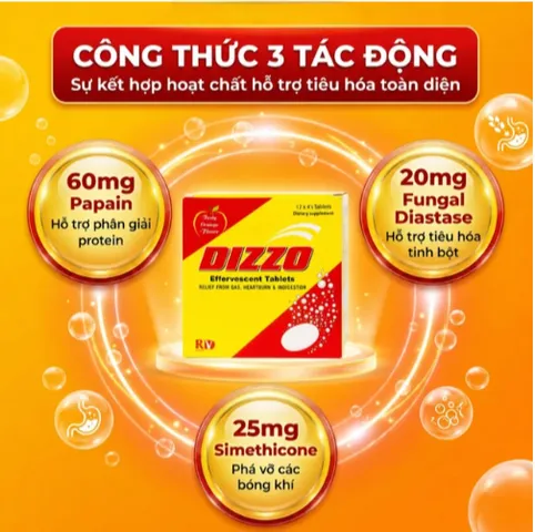 Viên sủi hỗ trợ tiêu hóa Dizzo Rv (12 vỉ x 4 viên)