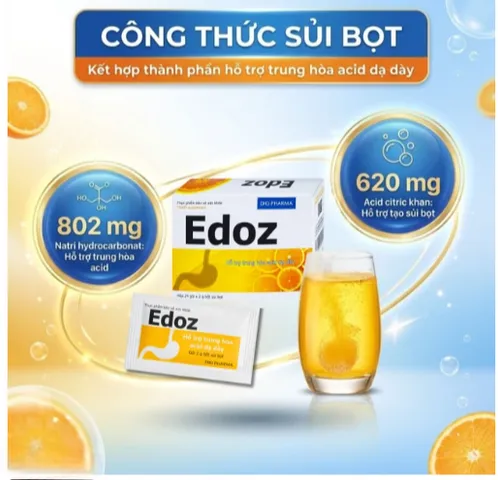 Bột sủi bọt hỗ trợ trung hòa acid dạ dày Edoz DHG (24 gói x 2g)