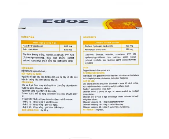 Bột sủi bọt hỗ trợ trung hòa acid dạ dày Edoz DHG (24 gói x 2g)