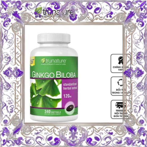 (Loại Tốt) Viên uống Ginkgo Biloba Trunature 120mg Hỗ trợ tuần hoàn não và cải thiện trí nhớ Sản phẩm sức khỏe từ Mỹ Mẫu Mới
