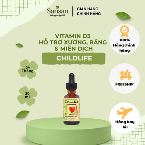 ChildLife Essentials Vitamin D3 Drops 30ml - Cho Trẻ Sơ Sinh & Trẻ Em, Hỗ Trợ Miễn Dịch & Xương Khớp