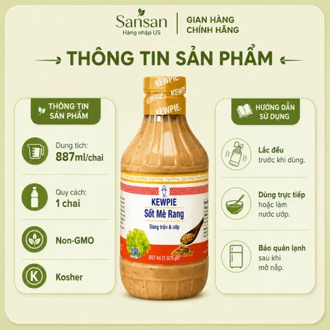 Sốt Mè Rang Kewpie Roasted Sesame Dressing & Marinade 887ml Chai Nước Sốt Salad Ướp Thịt-USA