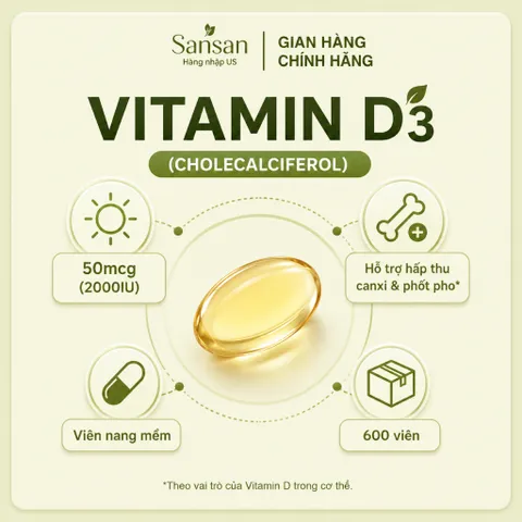 Viên Uống Vitamin D3 Kirkland Signature Extra Strength 50mcg (2000IU) 600 Viên Nang Mềm